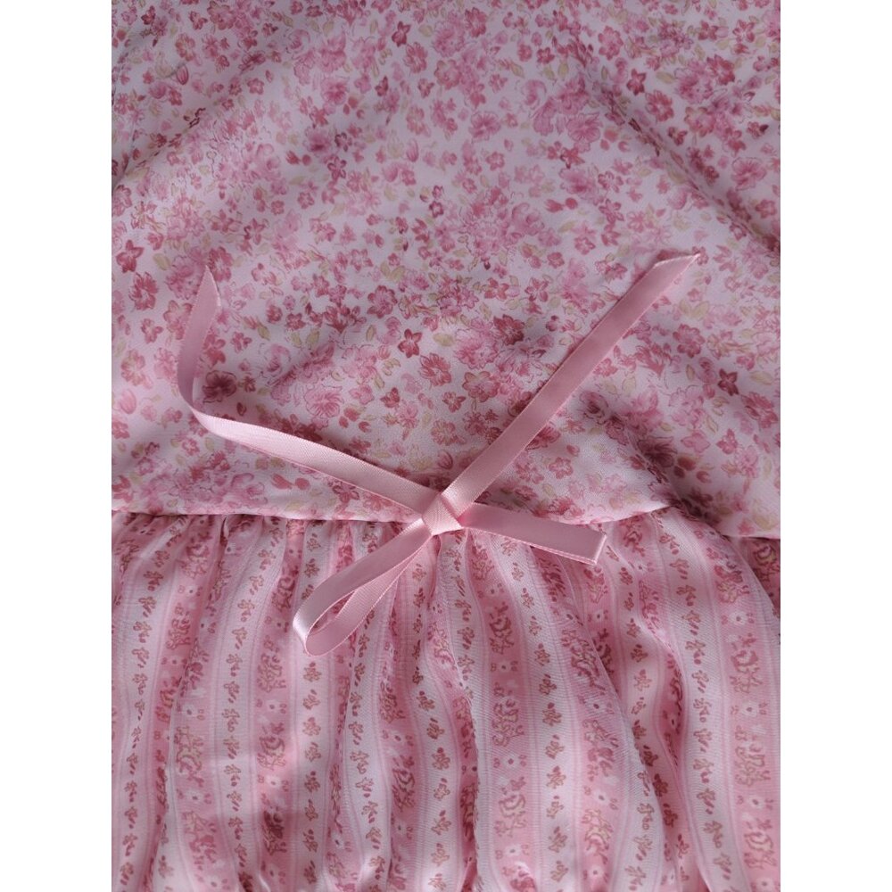 Vtg 90's Y2K Milkmaid Babydoll Floral Off-Shoulder Dress Bow 3/4 Hipnotix - Picture 2 of 9